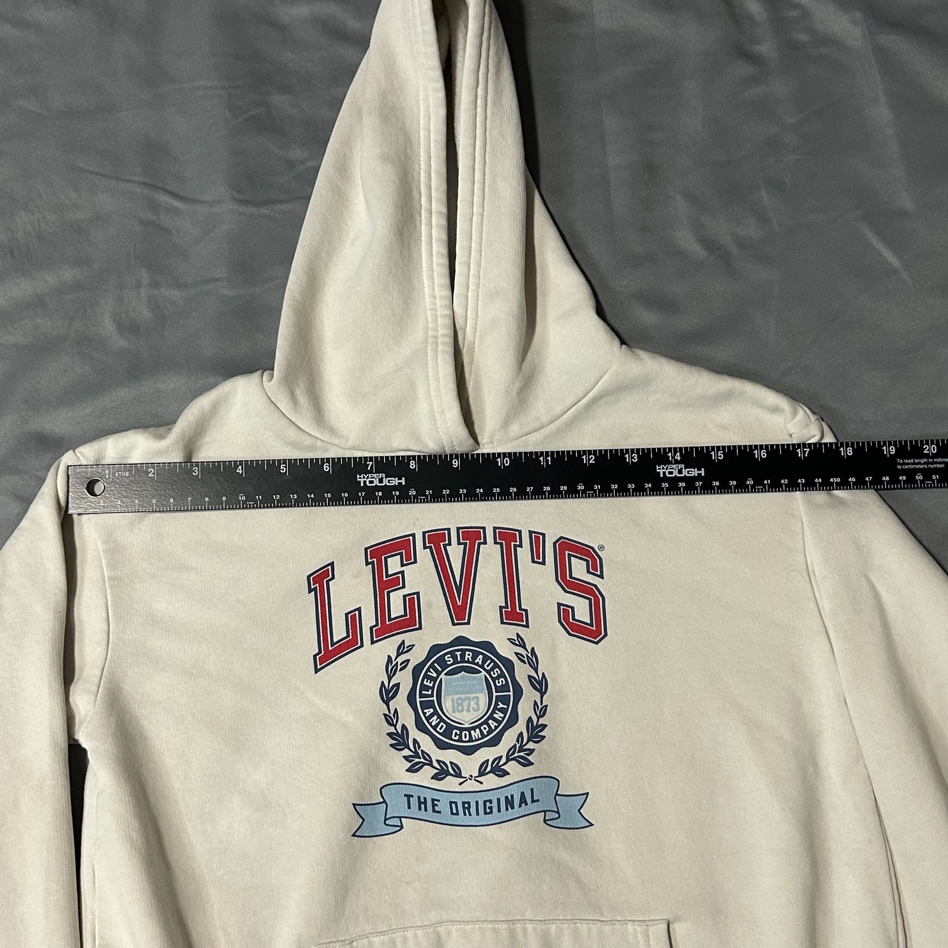 Levi's Fleece Hoodie Size L (10/12) Cream Logo Graphic Pullover 6