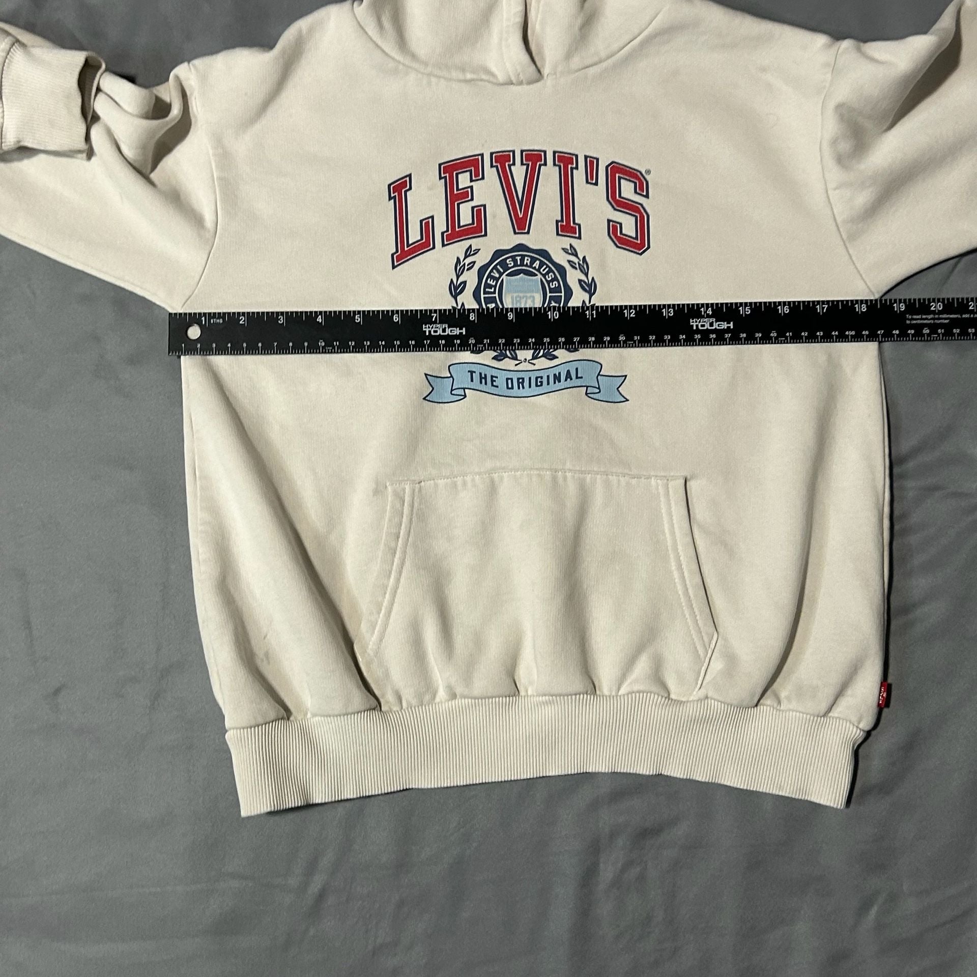 Levi's Fleece Hoodie Size L (10/12) Cream Logo Graphic Pullover 7