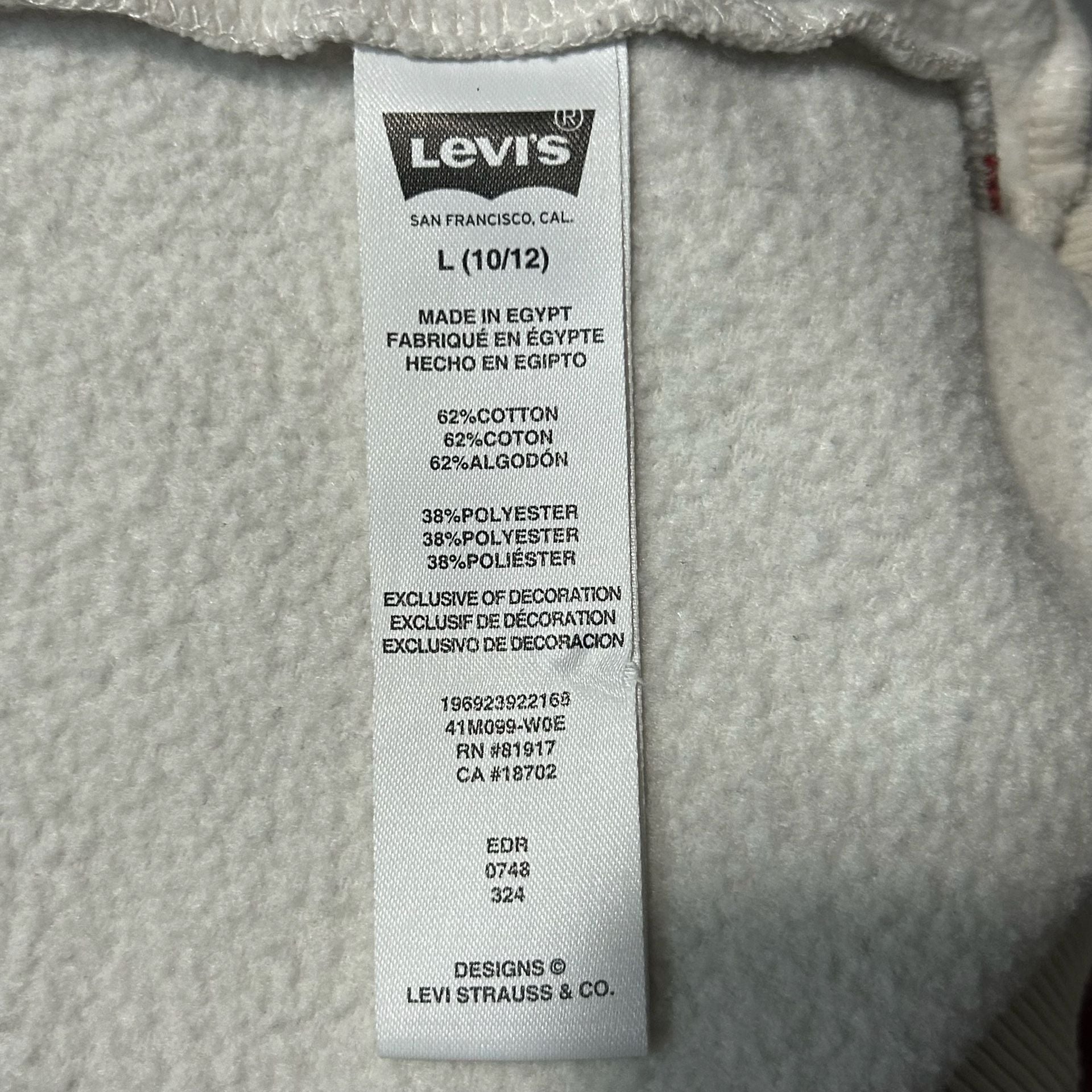 Levi's Fleece Hoodie Size L (10/12) Cream Logo Graphic Pullover 14