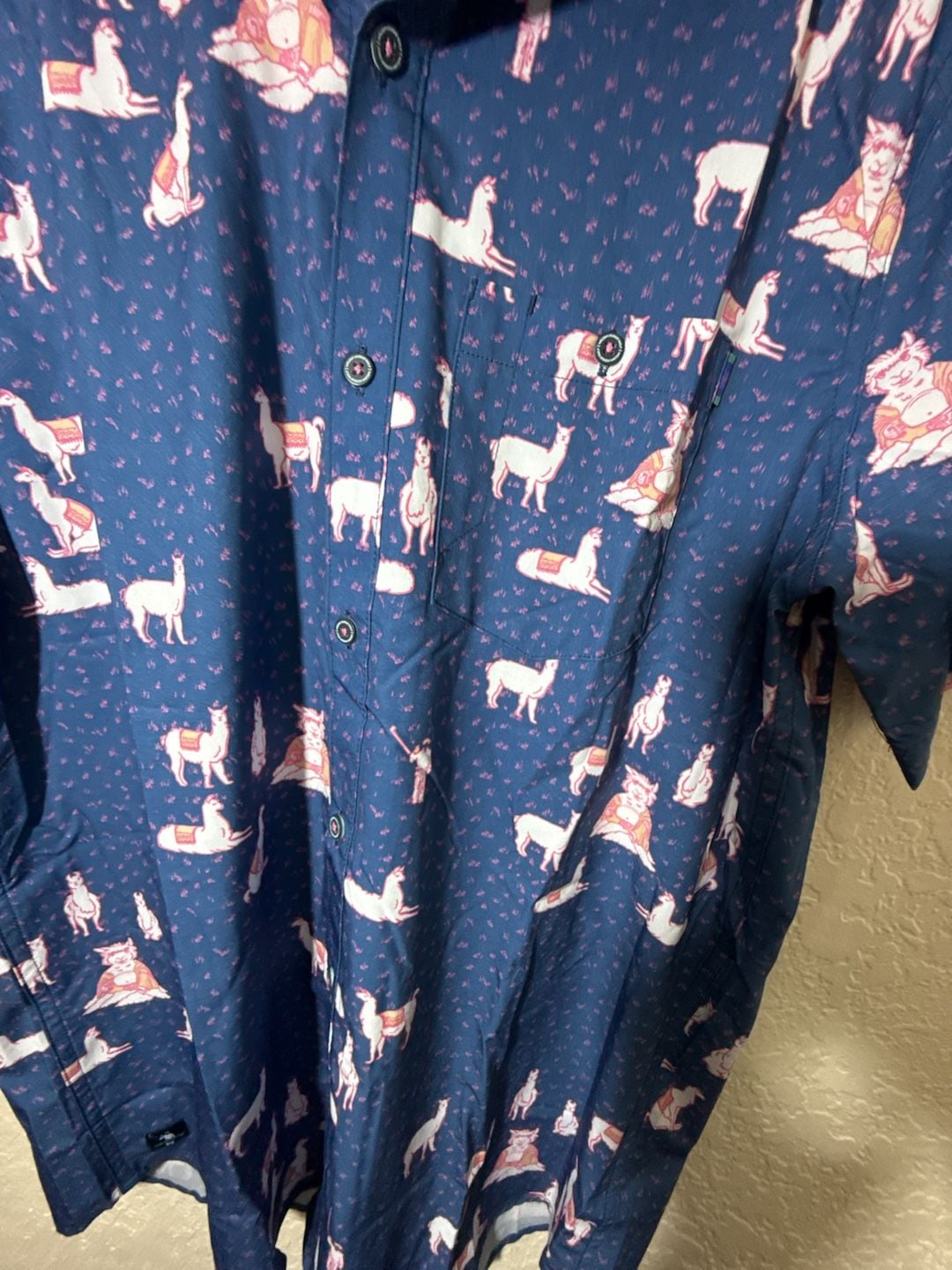 William Murray Golf Llama Print Short Sleeve Button Down Shirt Blue size medium 5