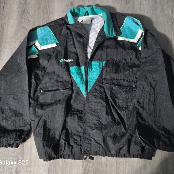 Lotto Italia Vintage Windbreaker Jacket Black Teal 90s