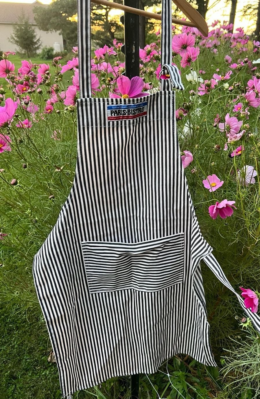Paris Bistro Black And White Striped Kitchen Apron 1