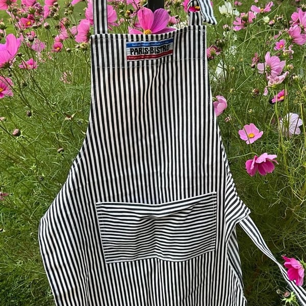 Paris Bistro Black And White Striped Kitchen Apron