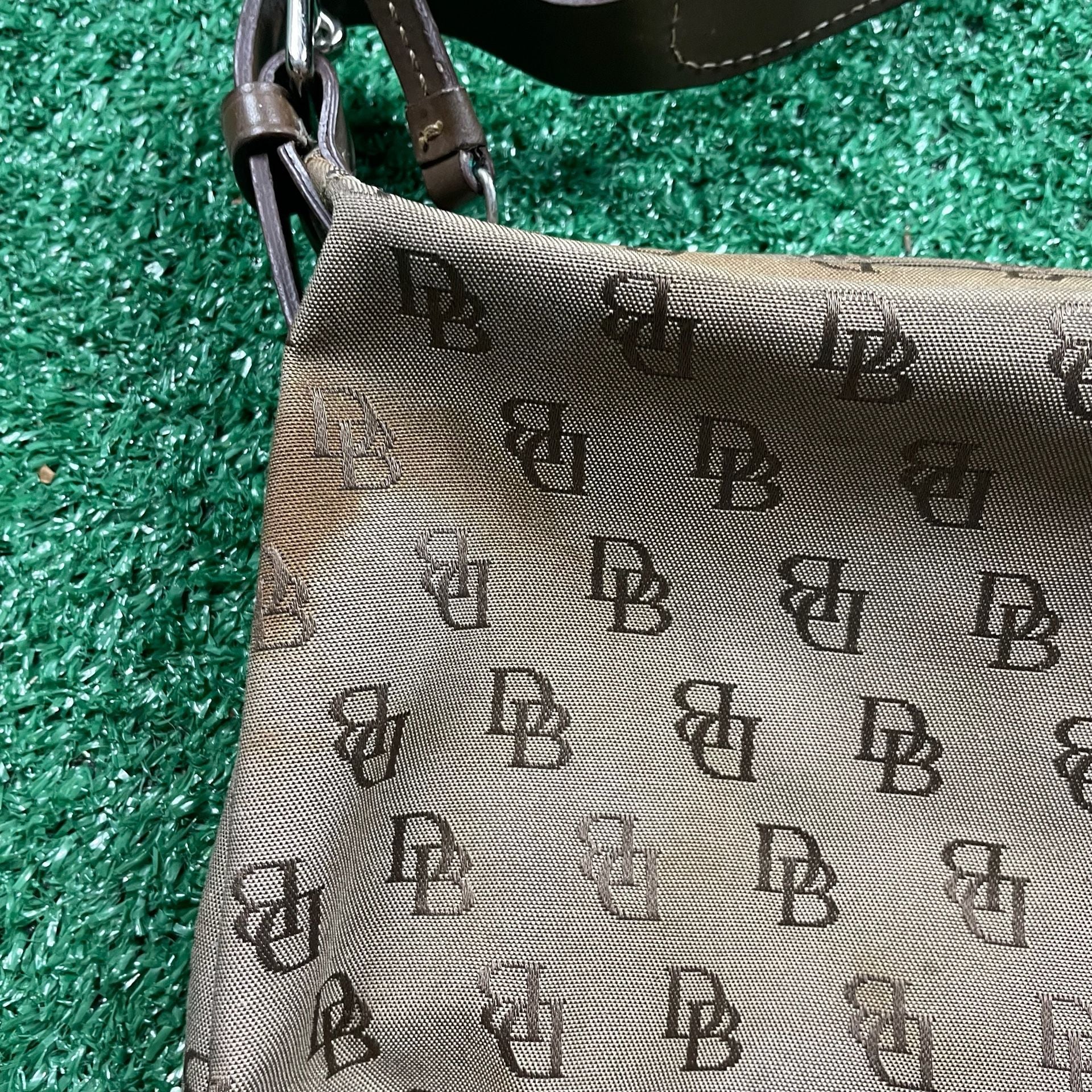 Dooney & Bourke Monogram Canvas Shoulder Bag Brown Y2K Handbag 3