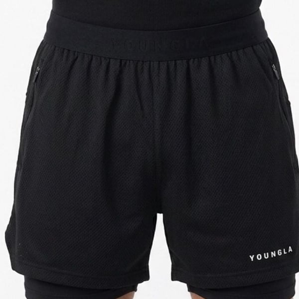 YoungLA  2-in-1 Mesh Workout Shorts Black Size M