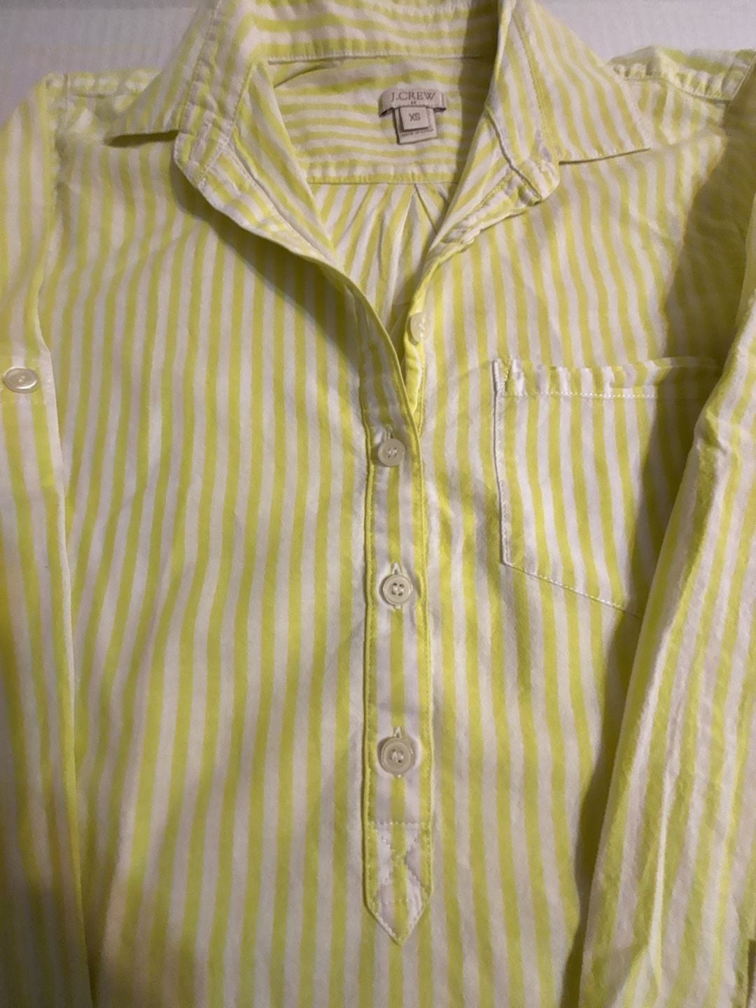 J.Crew Striped Button Up Shirt Size XS Yellow White Long Sleeve Pullover 7