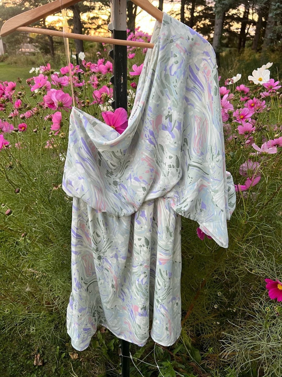 Caramela Willow Dress Size Medium Marble Print One-Shoulder 1