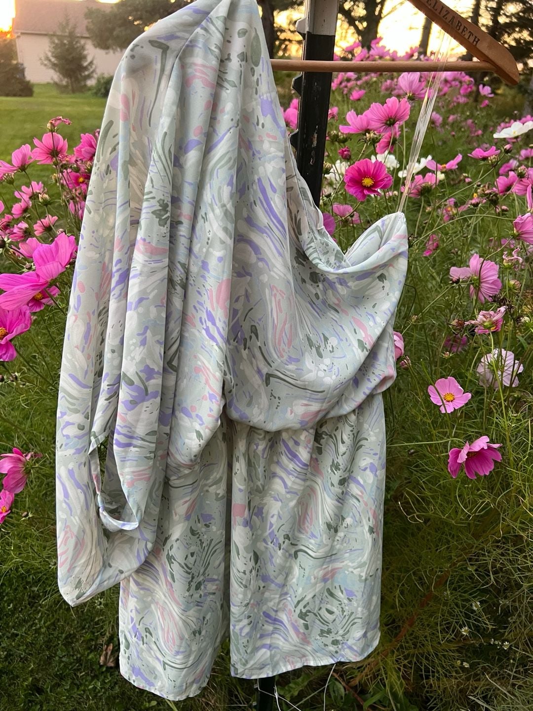 Caramela Willow Dress Size Medium Marble Print One-Shoulder 2