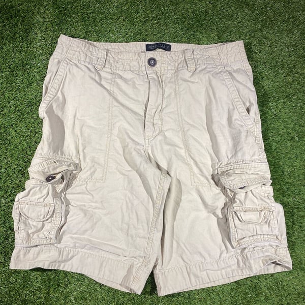 Aeropostale Cargo Shorts Size 34 Beige Cotton Utility Pockets