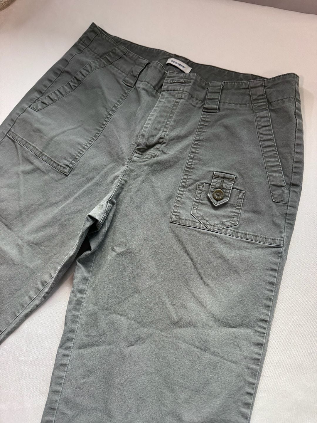 Slate Gray Capri Pants Utility Pocket Stretch Casual Cropped Women’s Size 10 3