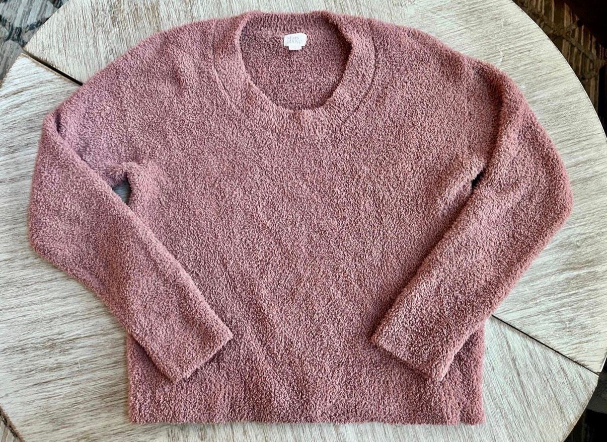 Stars Above Fuzzy Crewneck Sweater Size S Pink Mauve Soft 2
