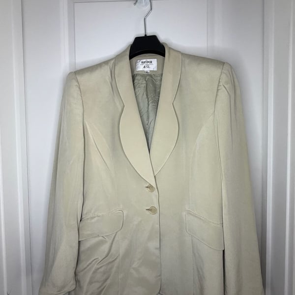 Kasper and Company A.S.L. Blazer Size 12 Champagne Beige Silk Jacket