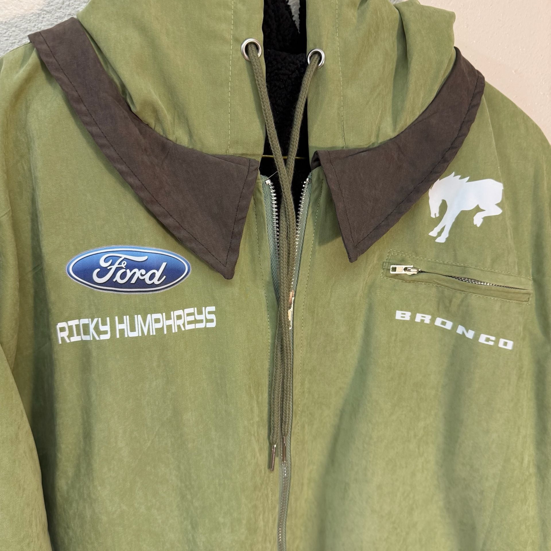 Ford Bronco Racing Jacket Sage Green Ricky Humphreys Size L 4