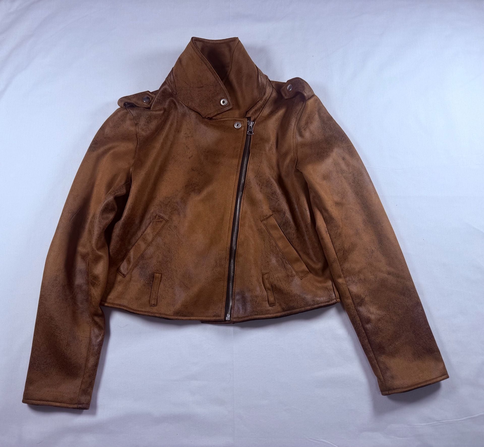 Venus Motorcycle Jacket Size M Brown Faux Leather Moto Biker 2