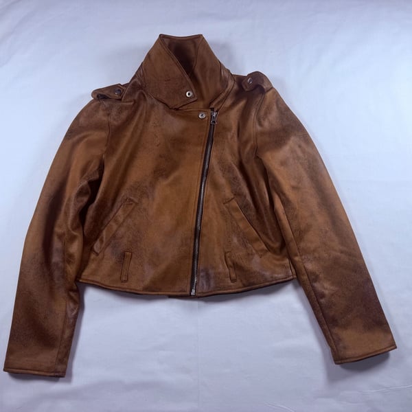 Venus Motorcycle Jacket Size M Brown Faux Leather Moto Biker