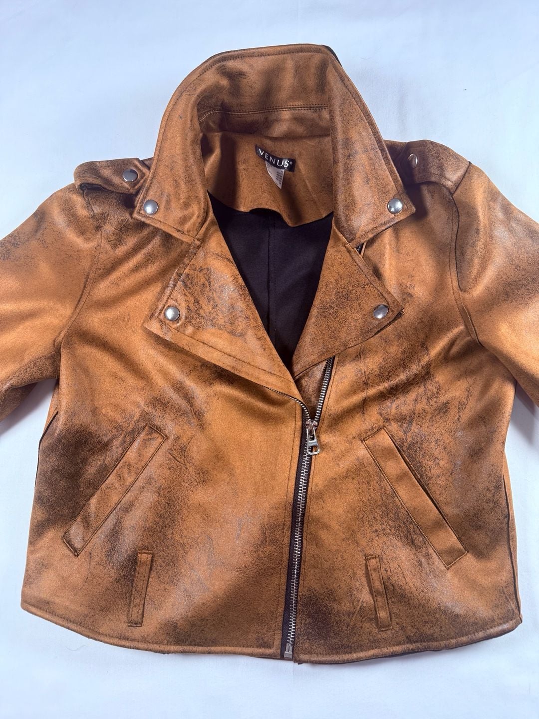 Venus Motorcycle Jacket Size M Brown Faux Leather Moto Biker 3