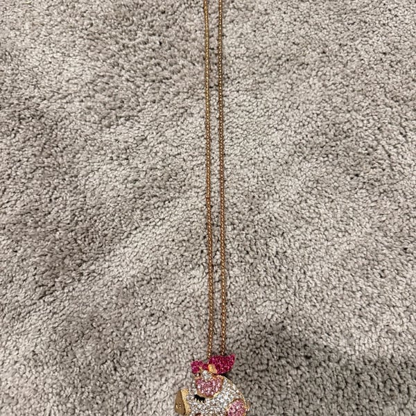 Betsey Johnson Crystal Pig Bowknot Gold Plated Pendant Necklace
