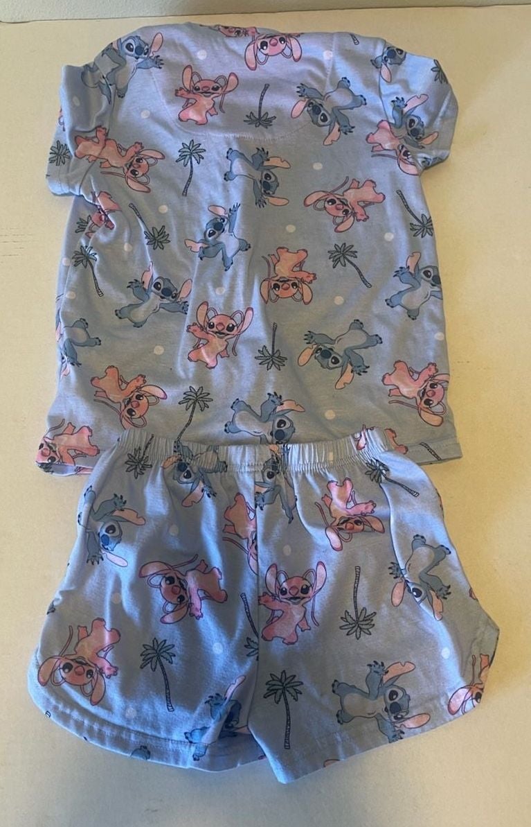 Disney Stitch Pajama Set Size M(8) Blue Pink Short Sleeve Shorts 4