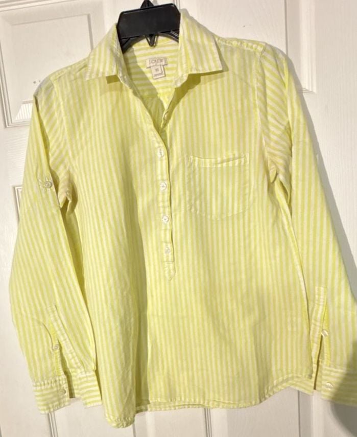 J.Crew Striped Button Up Shirt Size XS Yellow White Long Sleeve Pullover 2