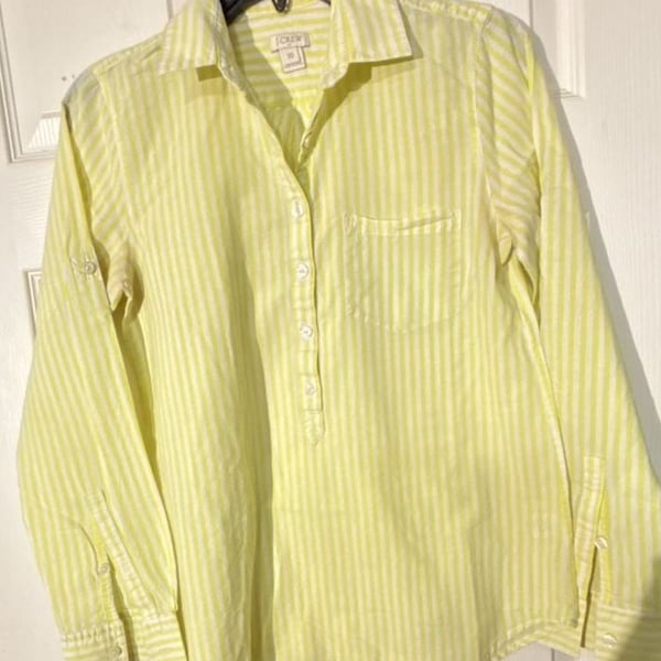 J.Crew Striped Button Up Shirt Size XS Yellow White Long Sleeve Pullover