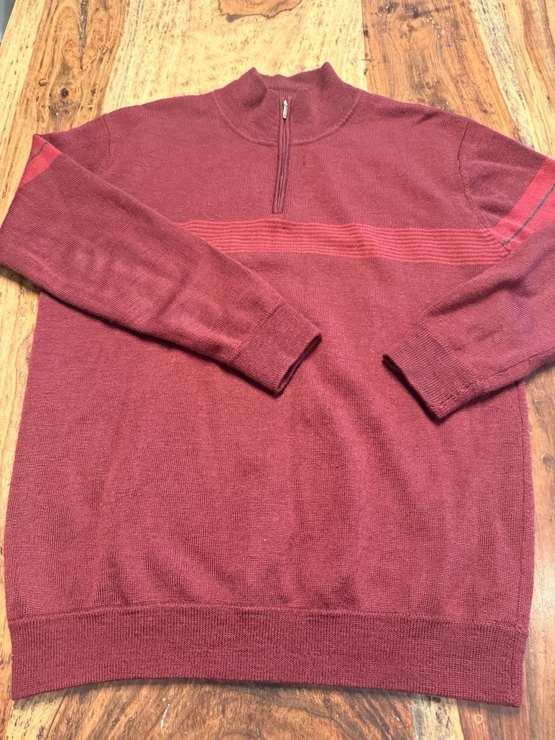 Patagonia Quarter Zip Wool Sweater Size S Burgundy Red Striped Knit 2