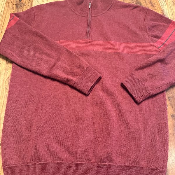 Patagonia Quarter Zip Wool Sweater Size S Burgundy Red Striped Knit