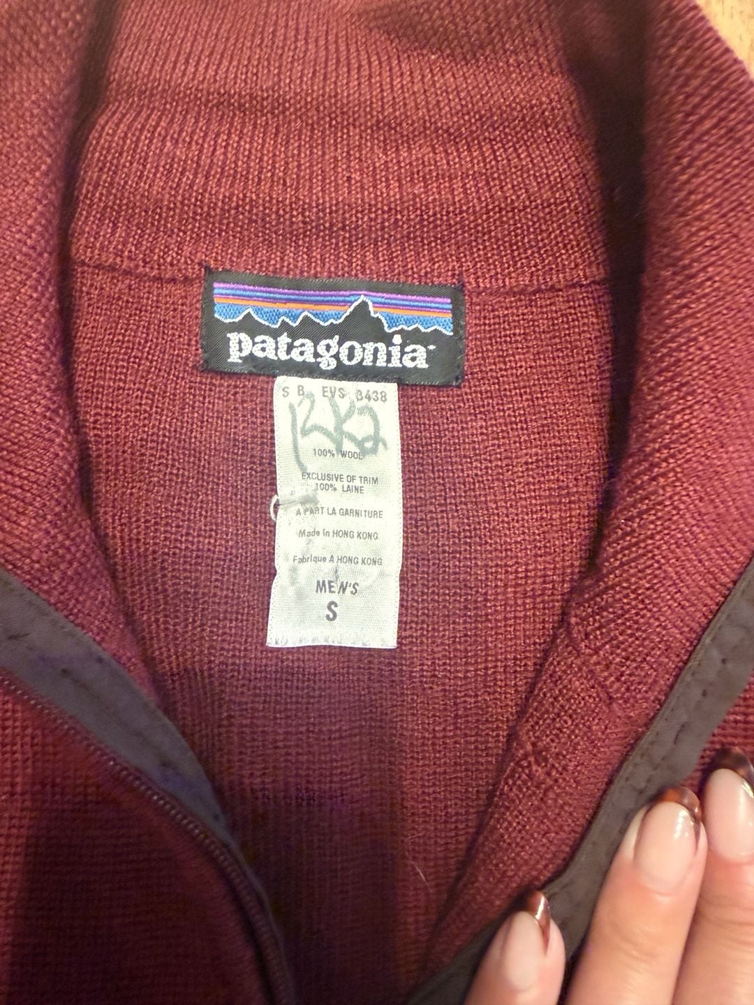 Patagonia Quarter Zip Wool Sweater Size S Burgundy Red Striped Knit 3