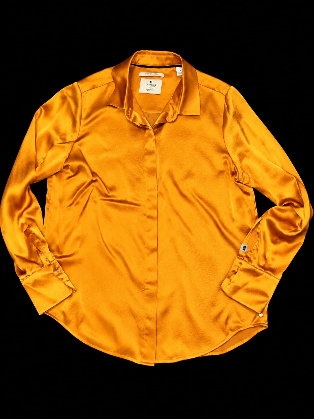Scotch & Soda Classics 100% Silk Blouse Size S Golden Orange Long Sleeve Shirt 2