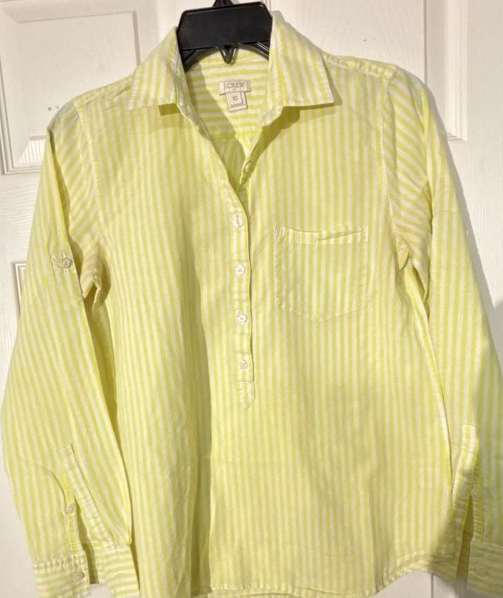 J.Crew Striped Button Up Shirt Size XS Yellow White Long Sleeve Pullover 3