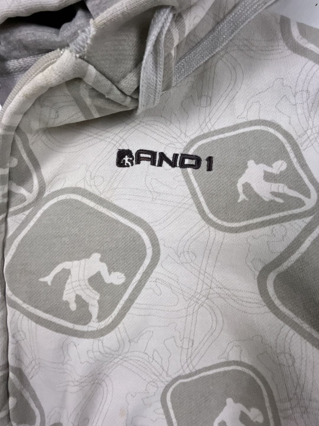 And1 Full Zip Hoodie Size L White Gray AOP Basketball Y2K Vintage OF 3