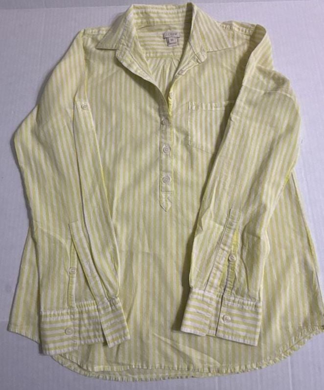 J.Crew Striped Button Up Shirt Size XS Yellow White Long Sleeve Pullover 5