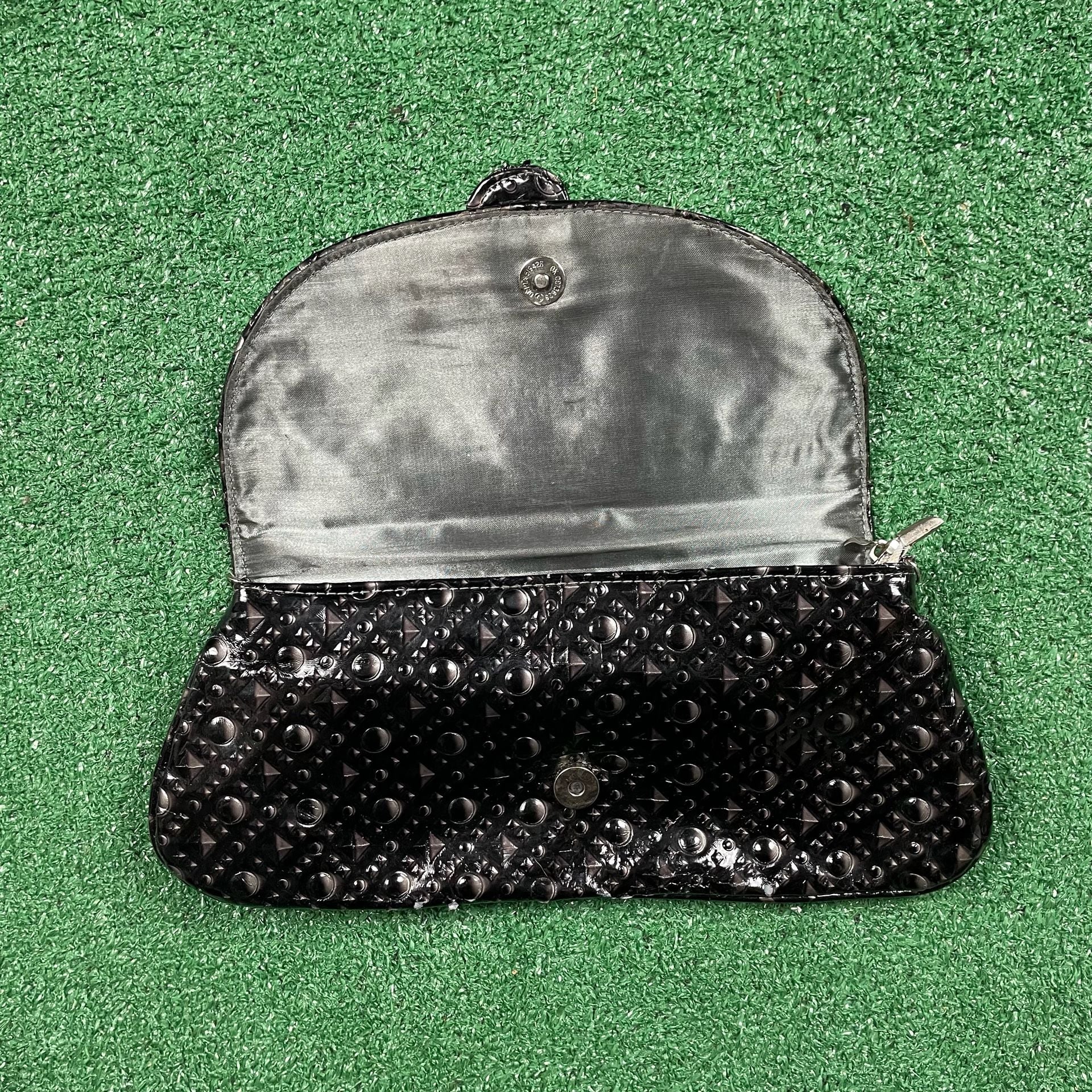 Unbranded Black Patent Clutch Handbag Rhinestone Buckle 3