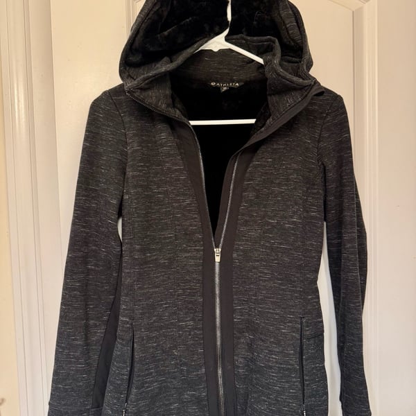 Athleta Luxe Victory Fur Hoodie Size XS Black Heather