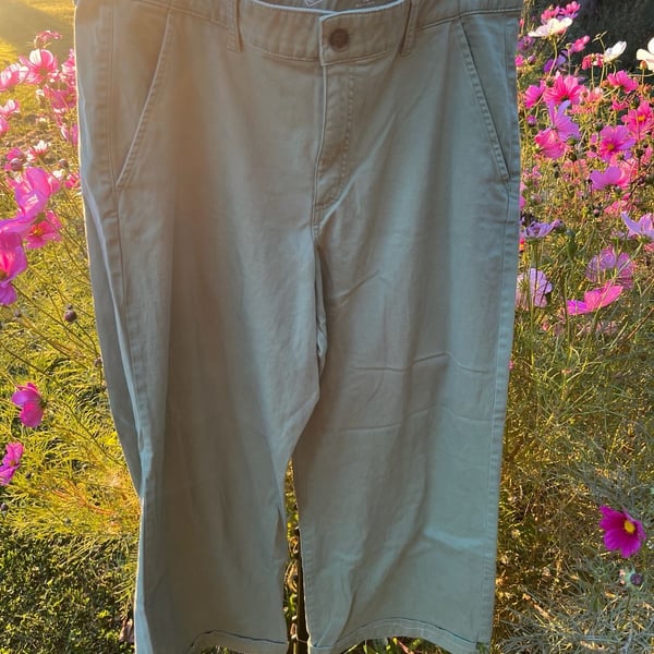 St John's Bay Wide Leg Pants Size 16 Sage Green Cotton