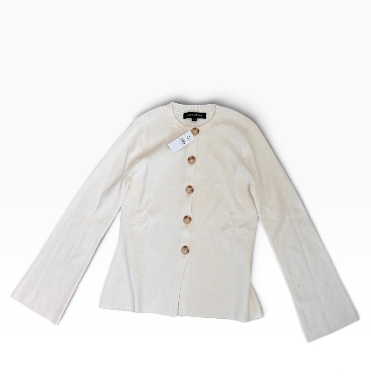 LOFT Versa Cardigan Size S White Knit Crewneck Long Sleeve 2