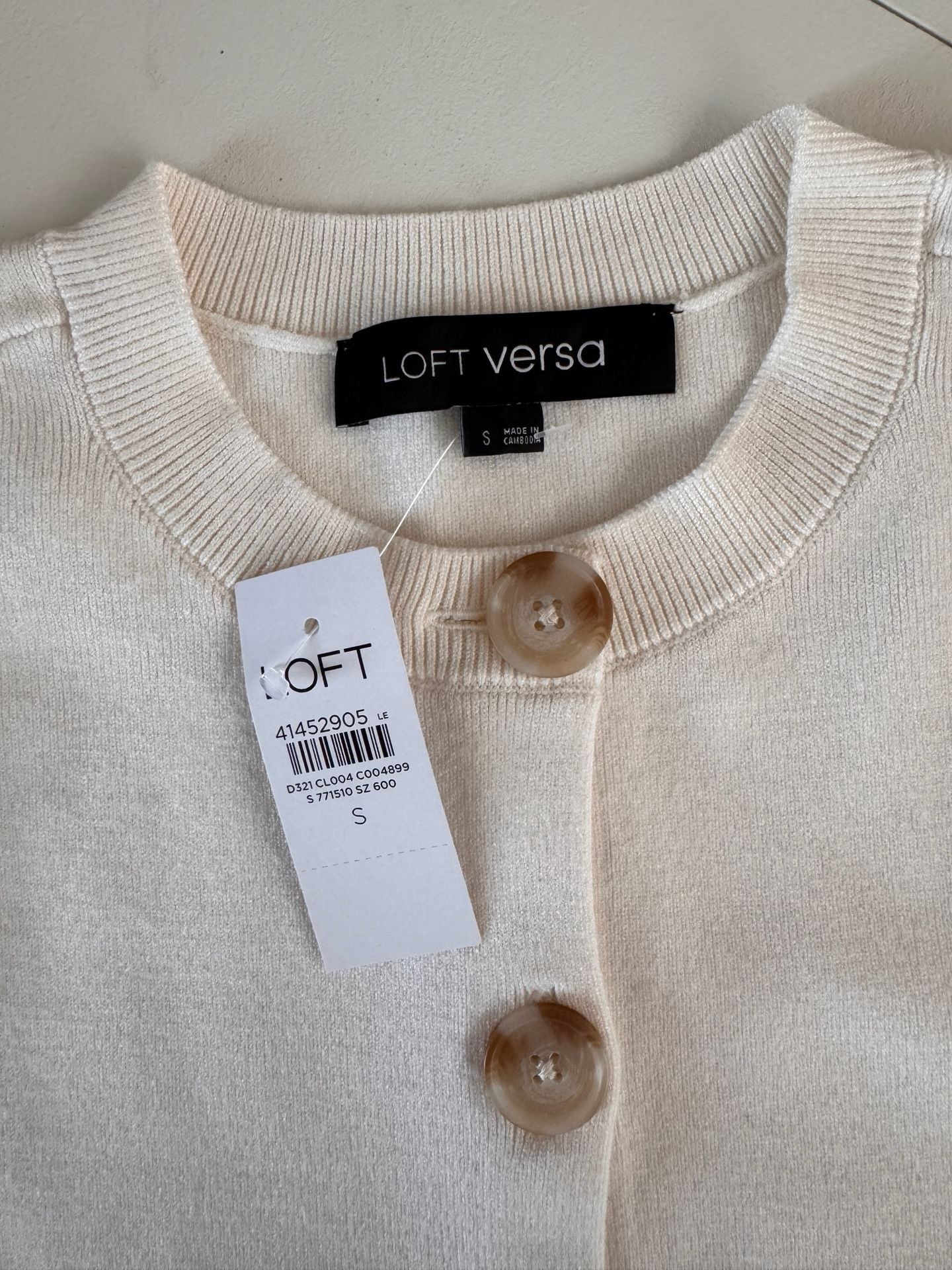 LOFT Versa Cardigan Size S White Knit Crewneck Long Sleeve 4