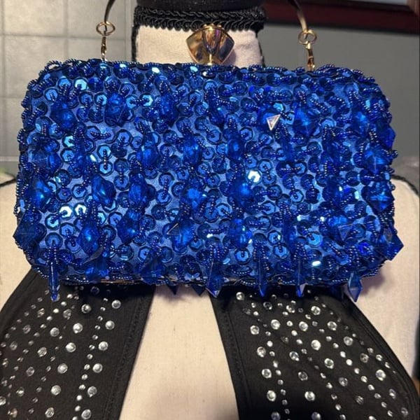 Unbranded Blue Beaded Crystal Evening Clutch Purse