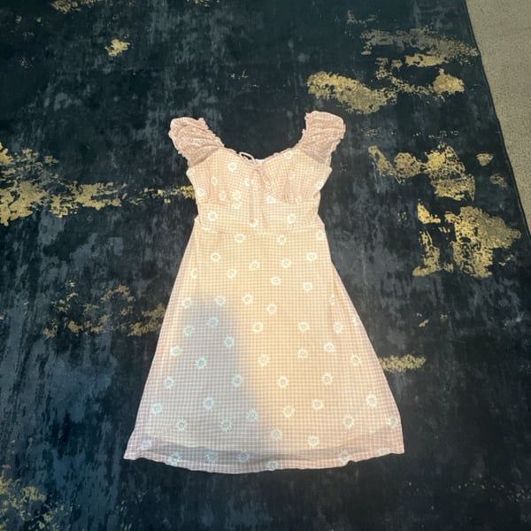 No Boundaries Mini Dress Size S 3-5 Pink Gingham Daisy