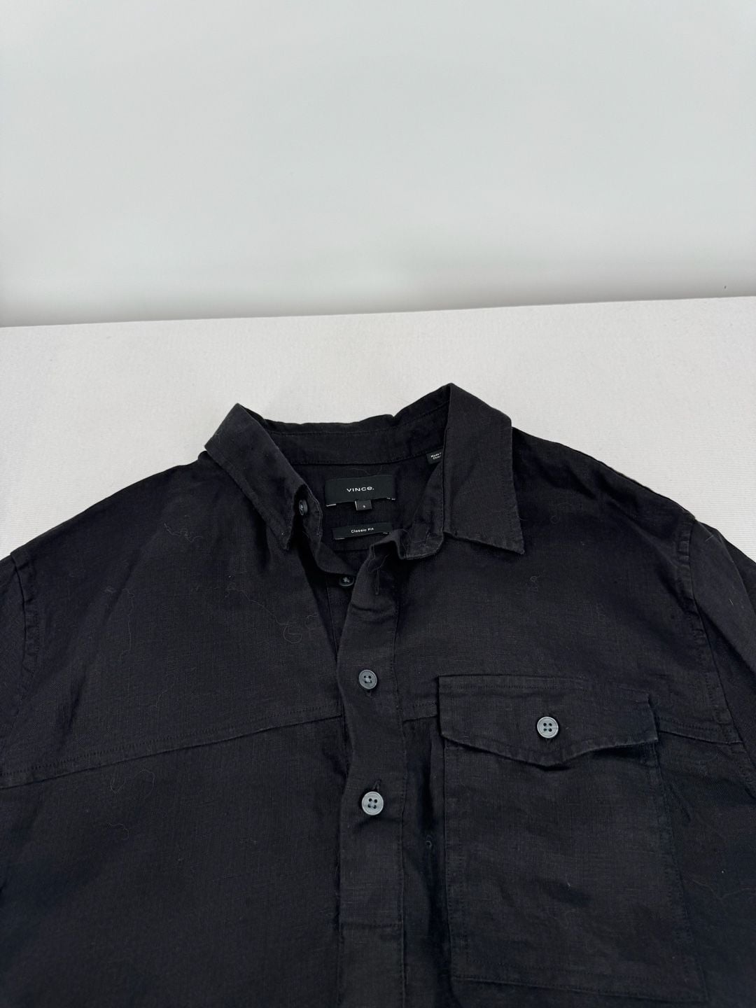 Vince Classic Fit Shirt Size S Black Linen Long Sleeve Button Down 2