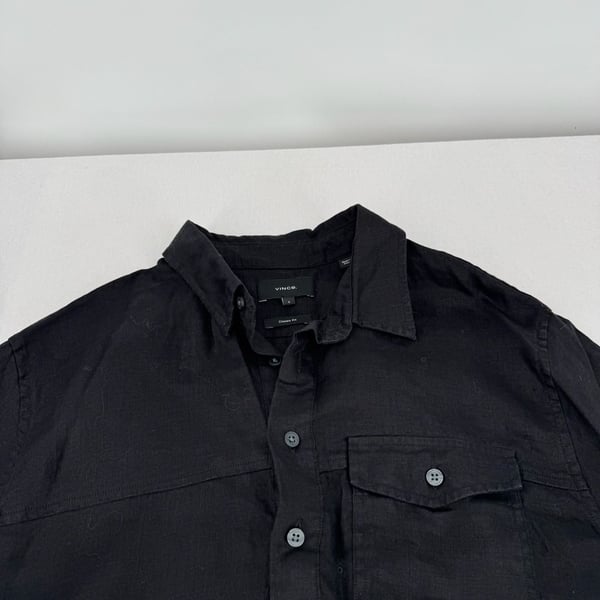 Vince Classic Fit Shirt Size S Black Linen Long Sleeve Button Down