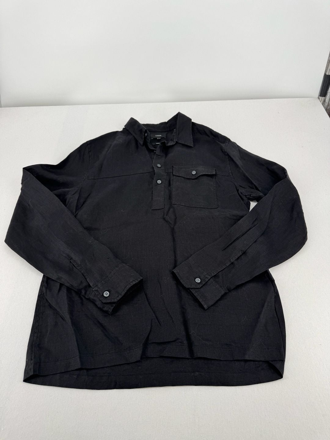 Vince Classic Fit Shirt Size S Black Linen Long Sleeve Button Down 3
