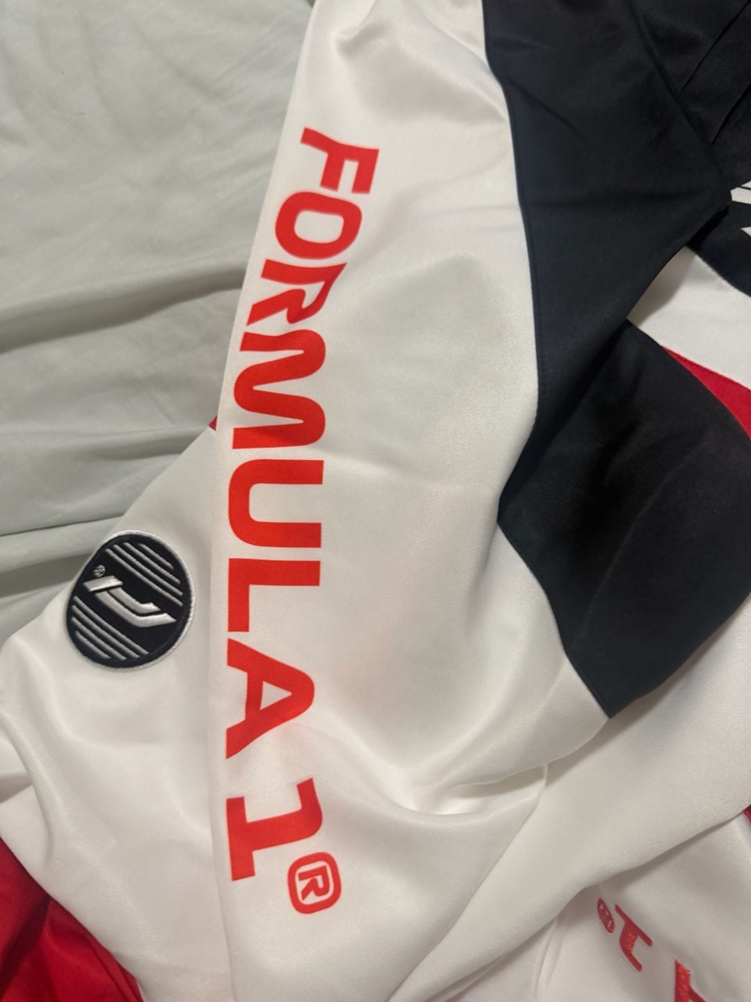 Formula 1 Racing Jacket Size XL White Red Black Varsity Bomber 9