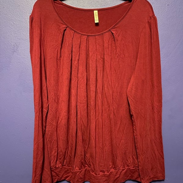 Anymeet Long Sleeve Top Size 2XL Red Pleated Scoop Neck Blouse