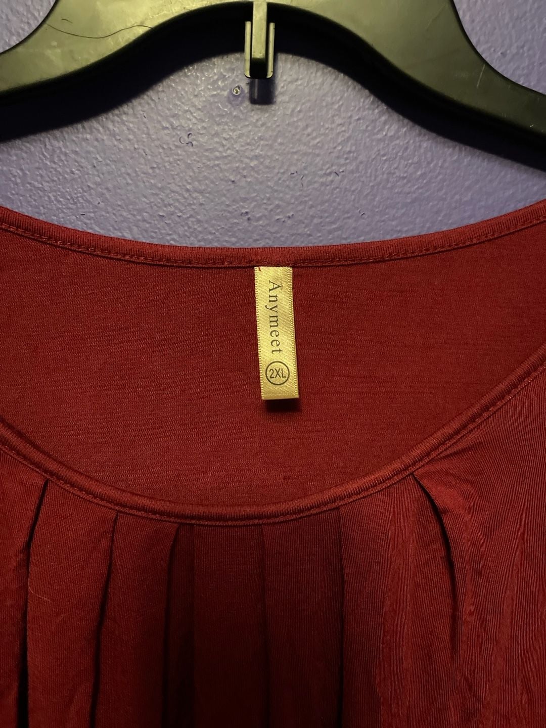 Anymeet Long Sleeve Top Size 2XL Red Pleated Scoop Neck Blouse 3