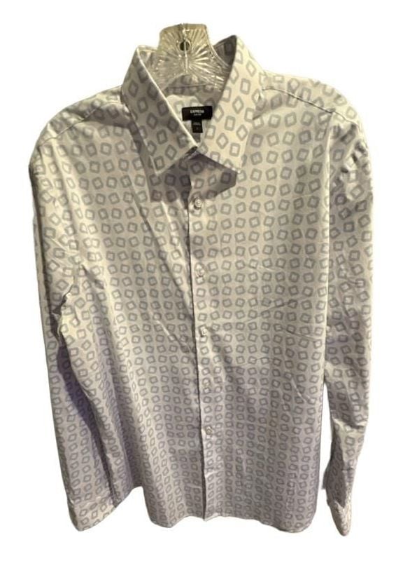 Express Slim Fit Dress Shirt Size Large Square Print 2