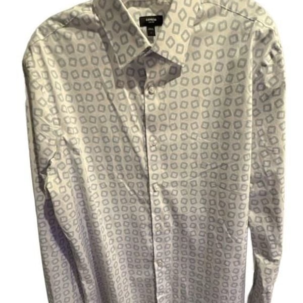 Express Slim Fit Dress Shirt Size Large Square Print