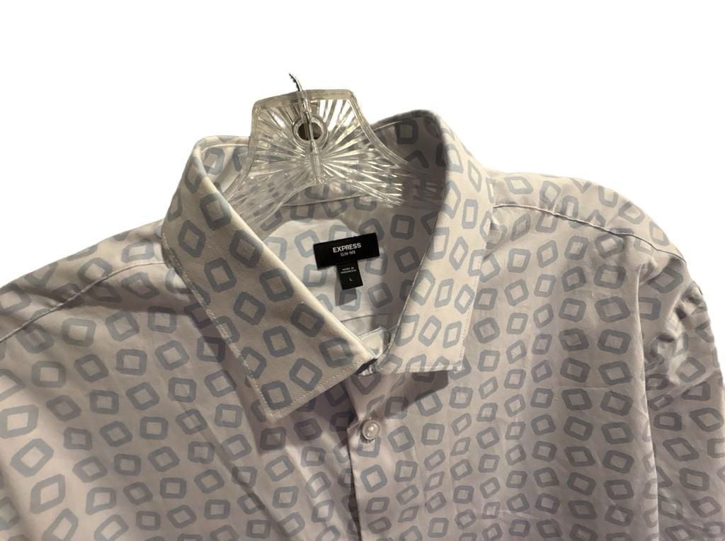 Express Slim Fit Dress Shirt Size Large Square Print 3