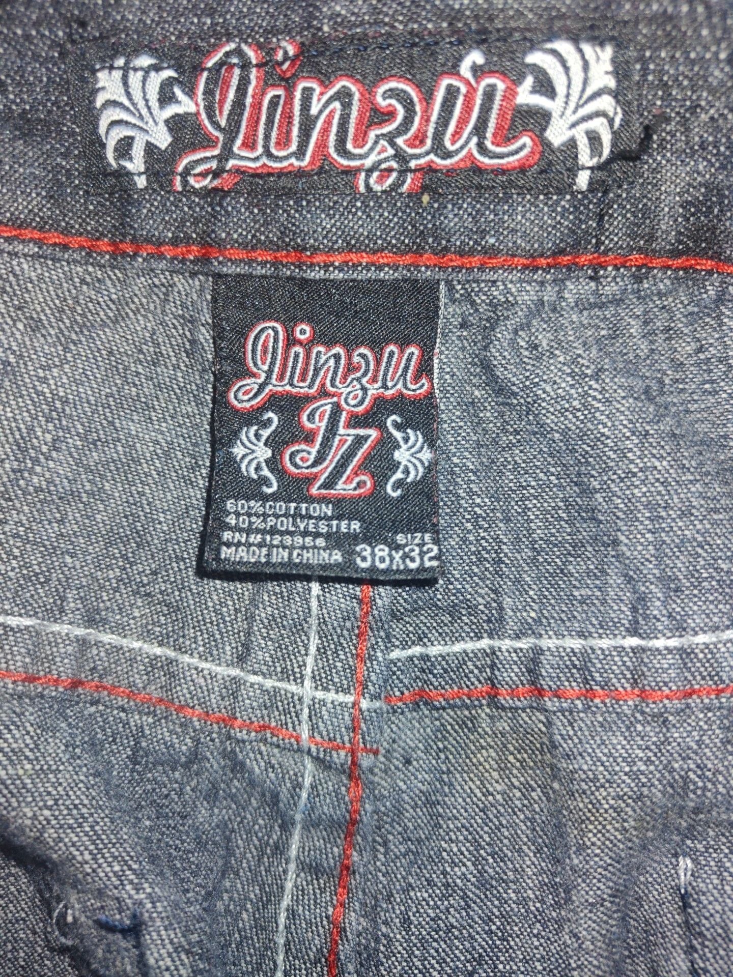 Jinzu Jeans Size 38x32 Black Embroidered Y2K Baggy Denim Pants 4