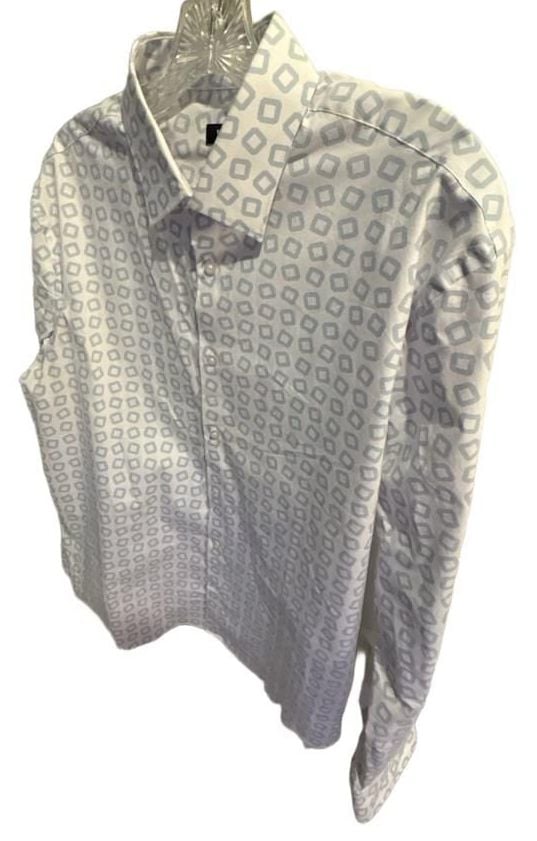 Express Slim Fit Dress Shirt Size Large Square Print 7