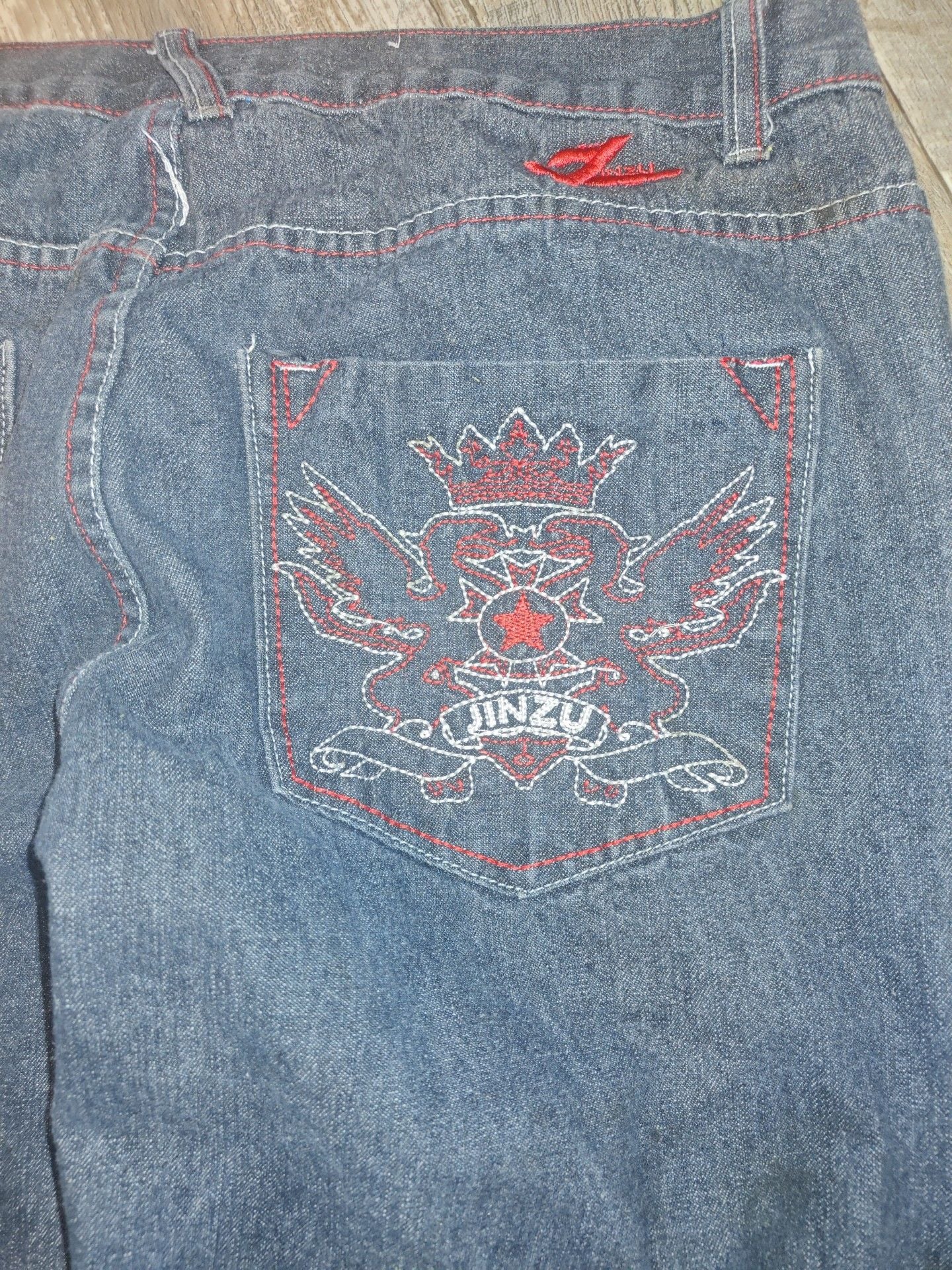 Jinzu Jeans Size 38x32 Black Embroidered Y2K Baggy Denim Pants 6